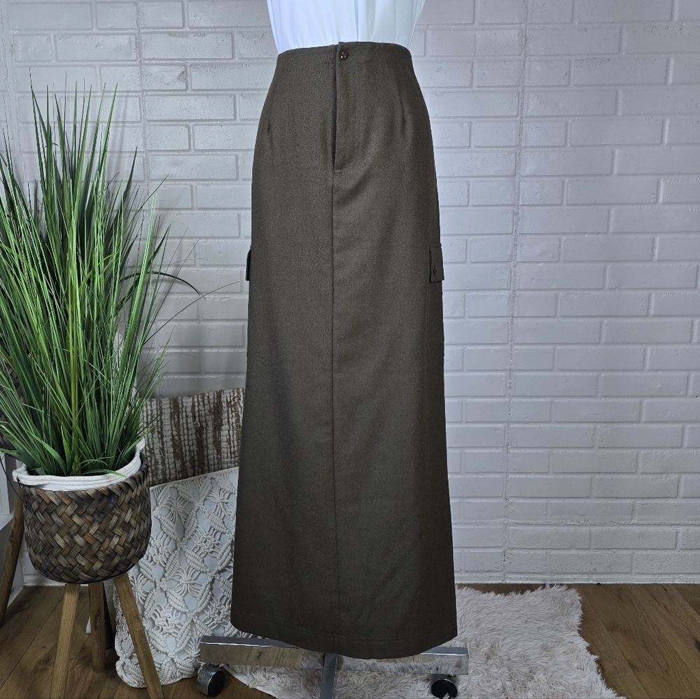 Vintage Mac and Jac Army Green Maxi Cargo Skirt 8